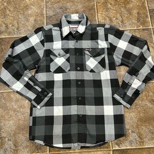 DIXXON Men’s Finish Line Blk/White Plaid Flannel Shirt Size SMALL